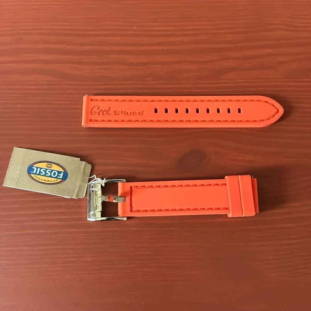 NWT Fossil Orange Watch Strap Belt Silicone Silver Buckle